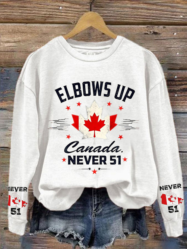 Women's Canada Elbows Up Never 51 Printed Sweatshirt