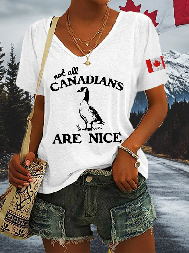 Women's Not All Canadians Are Nice Defend Canada V-Neck Tee