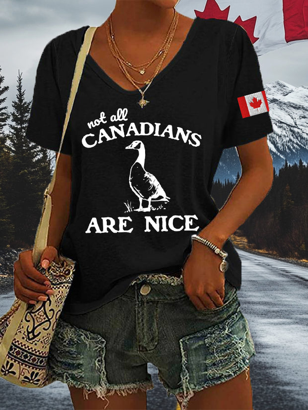 Women's Not All Canadians Are Nice Defend Canada V-Neck Tee