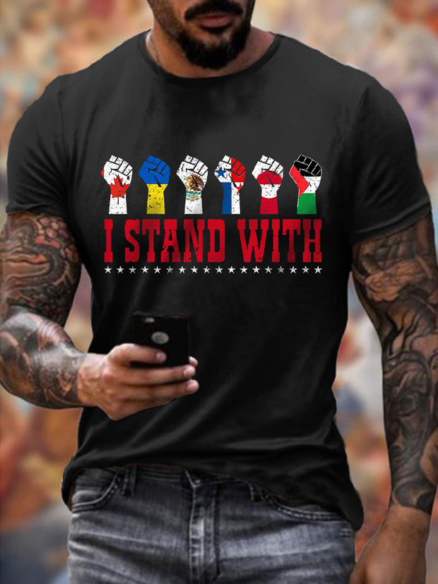 Men's I Stand With Them Flags Print Short Sleeve T-Shirt