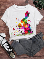 Women's Bunny Painted Art Print T-Shirt