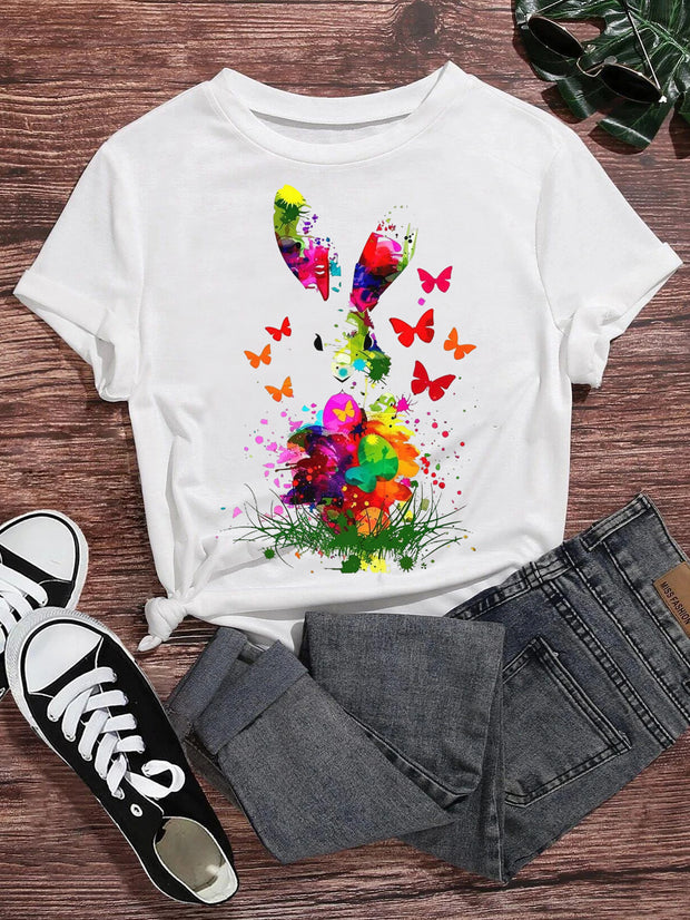 Women's Bunny Painted Art Print T-Shirt