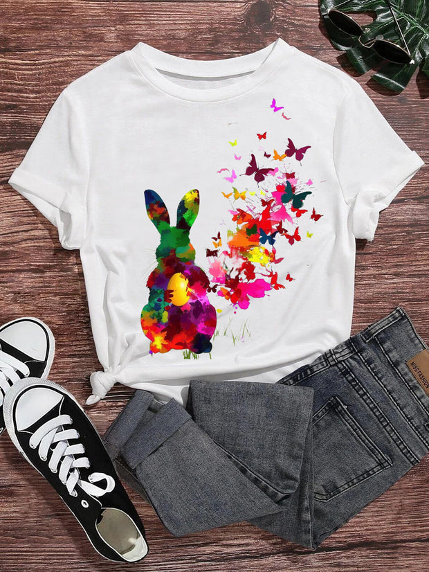 Women's Bunny Painted Art Print T-Shirt