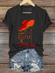 Women's Derby Day Printed V-Neck T-Shirt