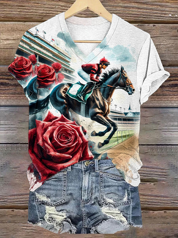 Women's Derby Day Printed V-Neck T-Shirt