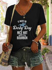 Women's Derby Day Printed V Neck T-Shirt