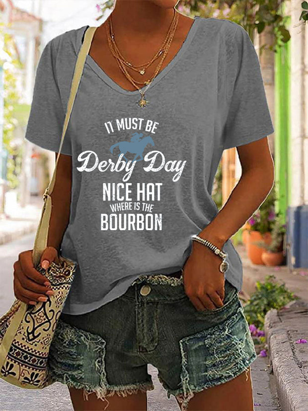 Women's Derby Day Printed V Neck T-Shirt