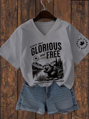 Women's Canada Glorious And Free Printed V-neck T-shirt