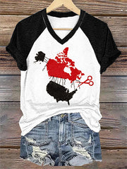 Women's Don't Mess With Canada Print V-Neck Short Sleeve T-Shirt