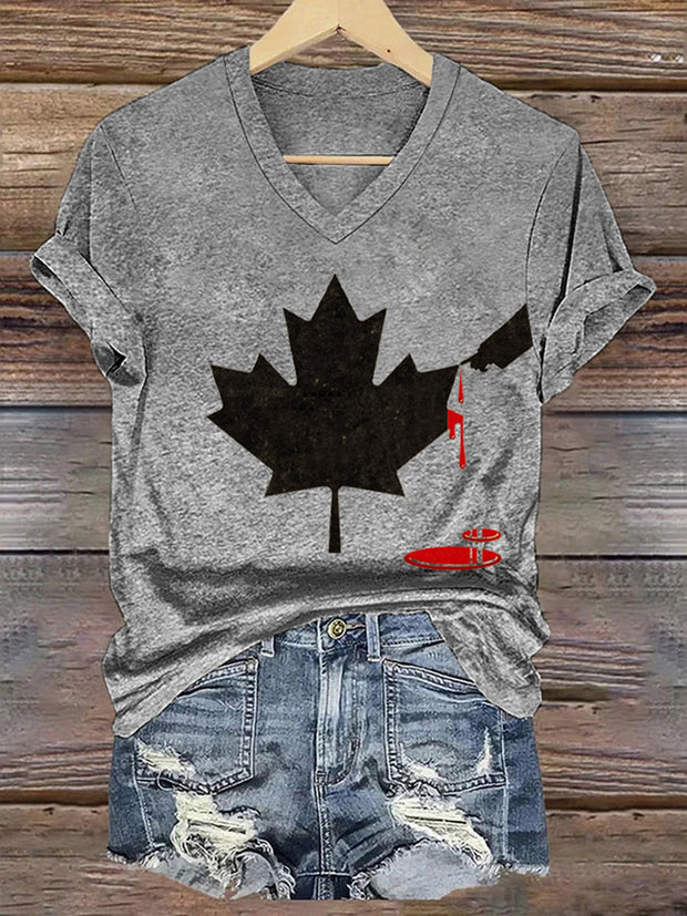 Women's Don't Mess With Canada Print V-Neck Short Sleeve T-Shirt