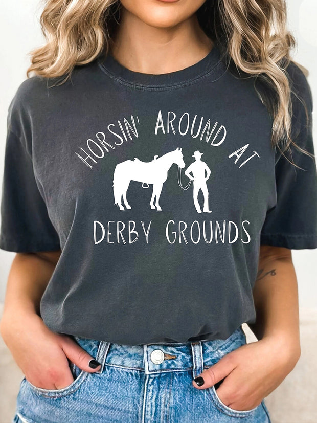 Women's Funny Derby Horse Print T-Shirt