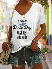 Women's Derby Day Printed V Neck T-Shirt