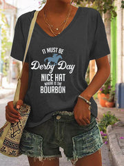 Women's Derby Day Printed V Neck T-Shirt