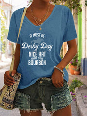 Women's Derby Day Printed V Neck T-Shirt