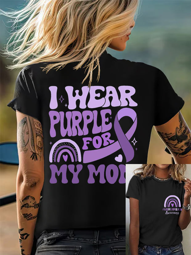 Women's  I Wear Purple For My Mom  Alzheimer's Awareness Support Tee