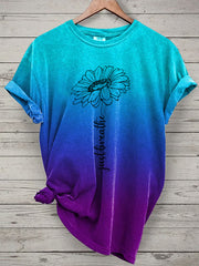 Women's Sunflower Just Breathe Mental Health Matter Gradient Print Tee