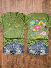 Women's Let Kindness Bloom Retro Flower Casual Tee