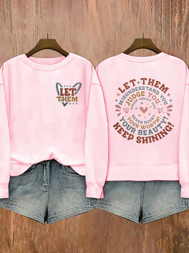 Women's Mental Health Awareness Let Them Printed O-Neck Casual Loose Long Sleeve Sweatshirt