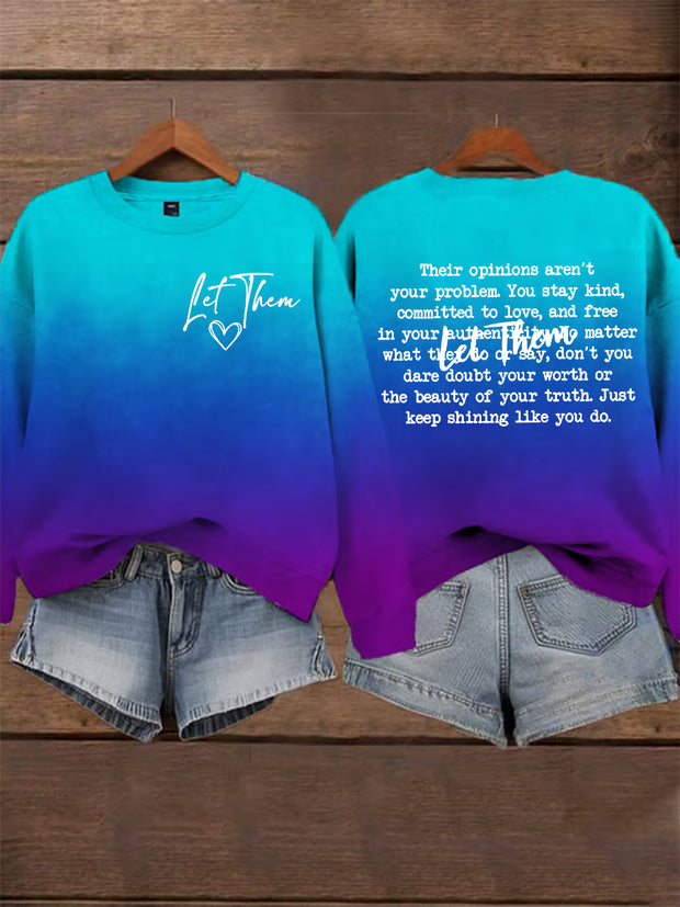 Women's Mental Health Awareness Let Them Printed O-Neck Casual Loose Long Sleeve Sweatshirt