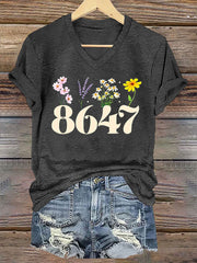 Women's 8647 Floral Print V-Neck T-Shirt