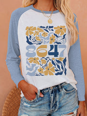 Women's 8647 floral print long sleeve T-shirt