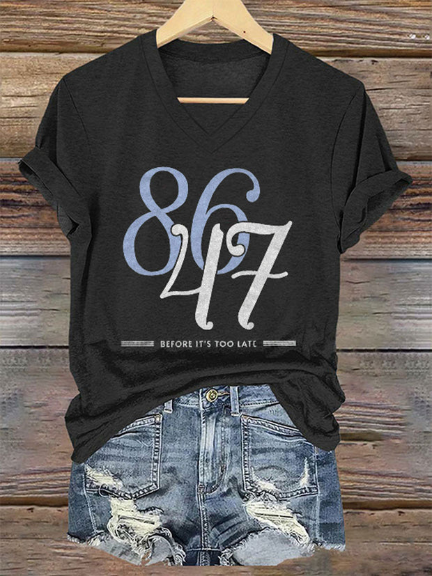 Women's 8647 Printed Casual V-Neck T-Shirt