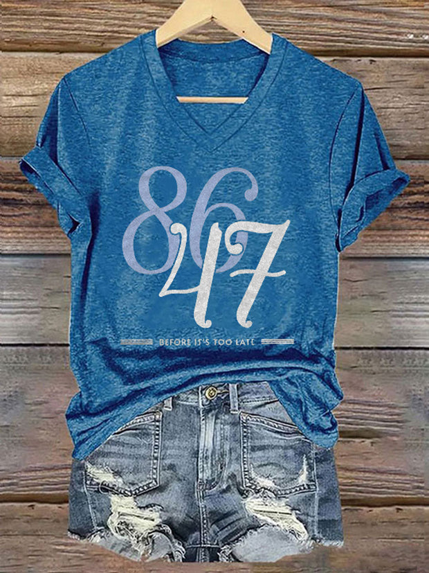 Women's 8647 Printed Casual V-Neck T-Shirt