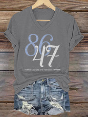 Women's 8647 Printed Casual V-Neck T-Shirt