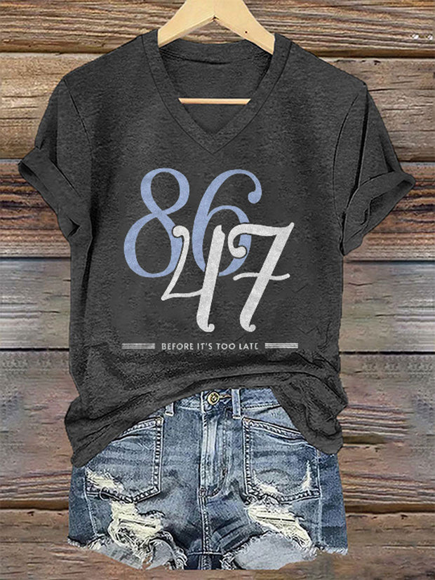 Women's 8647 Printed Casual V-Neck T-Shirt