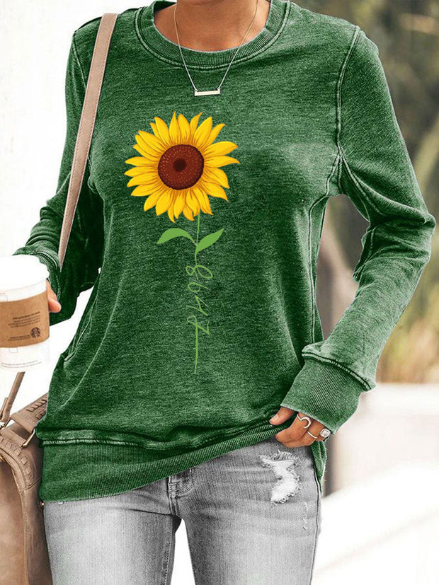 Women's 8647 Sunflower Print Casual Sweatshirt