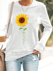 Women's 8647 Sunflower Print Casual Sweatshirt