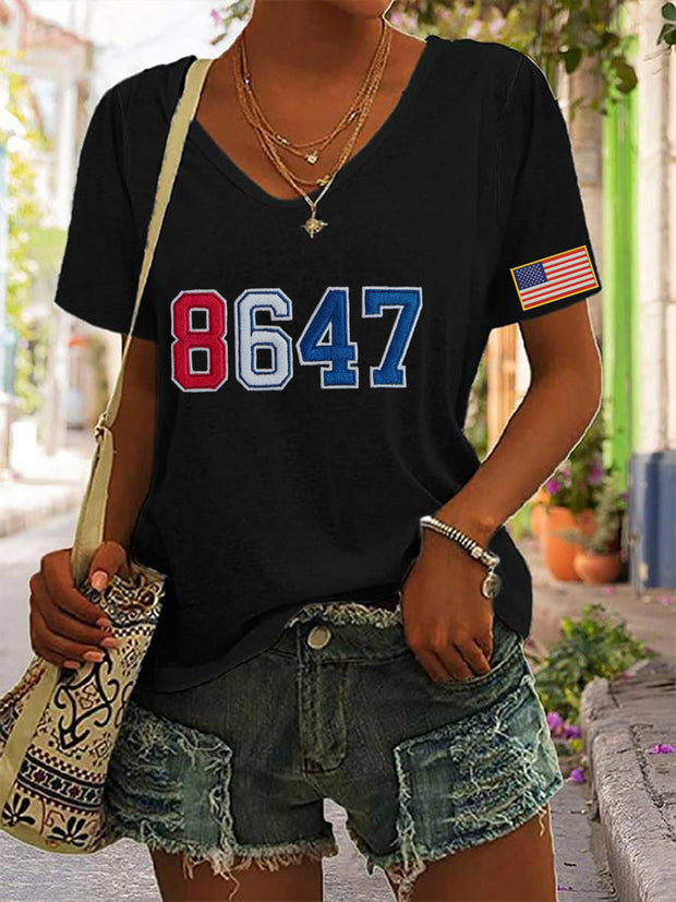 Women's 8647 Flag Print T-Shirt