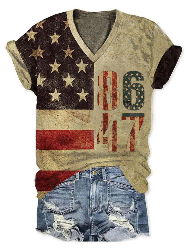 Women's Vintage 8647 Flag Print T-shirt