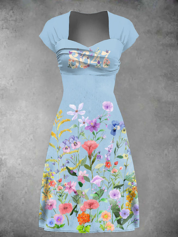 Women's 8647 Floral Print Casual Dress