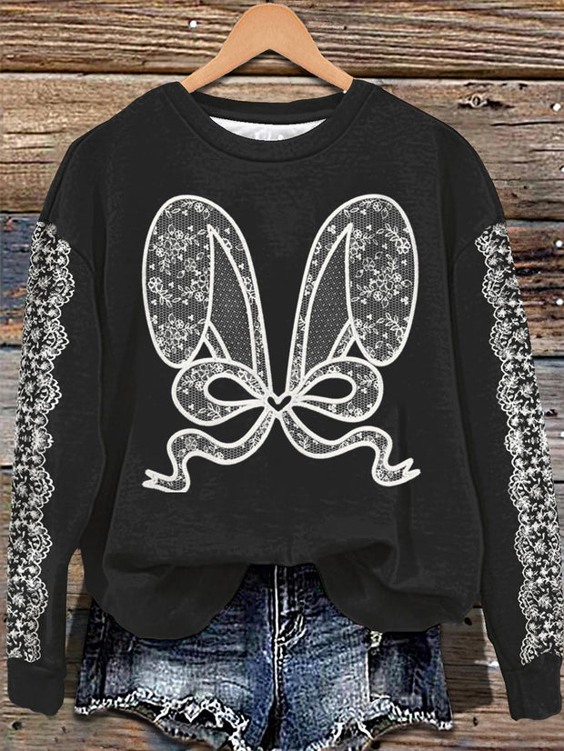 Women's Easter Lace Art Print Casual Long Sleeve Top