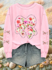 Women's Easter Spring Floral Printed V-Neck Long Sleeve Top