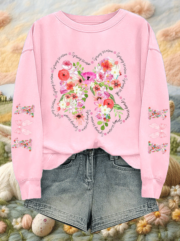 Women's Easter Spring Floral Printed V-Neck Long Sleeve Top