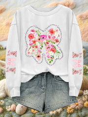 Women's Easter Spring Floral Printed V-Neck Long Sleeve Top