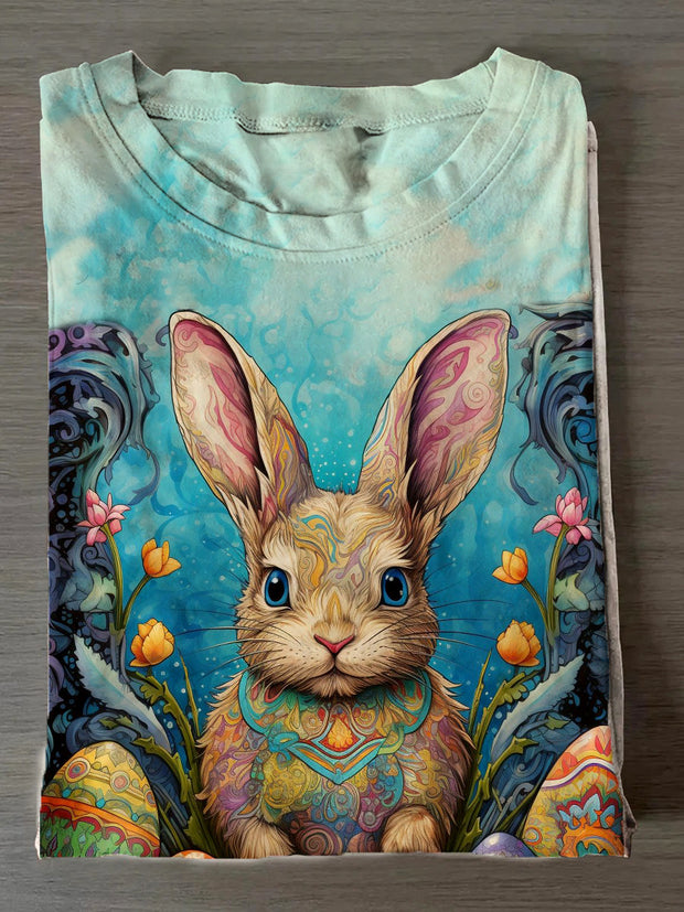 Women's Vintage Easter Bunny Printed T-Shirt