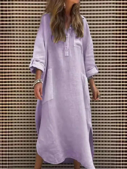 Women's Solid Color Irregular Long Cotton Pocket Dress