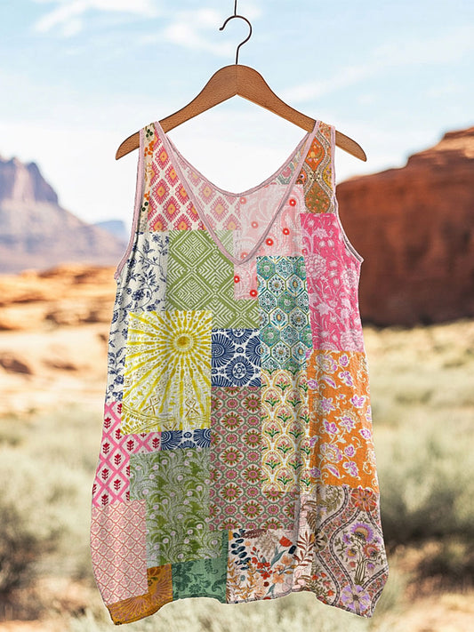 Women's Geometric Botanical Floral V-neck sleeveless top