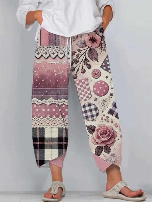 Women's Floral Lace Art Print Casual Pants