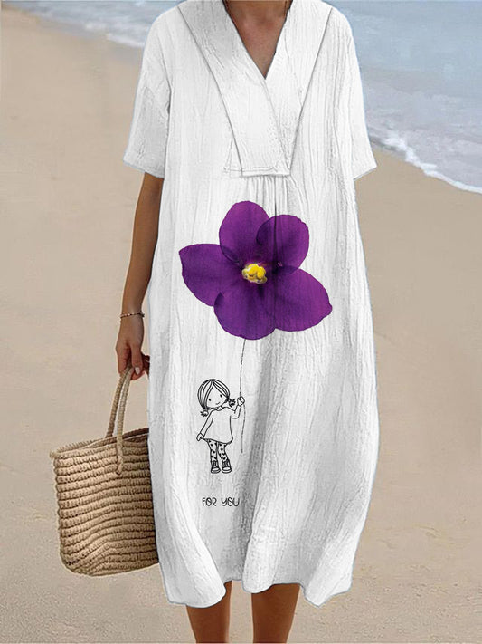 Women's Vintage Floral Art Print Cotton Dress