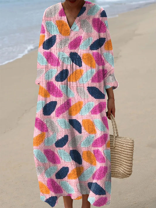 Women's Vintage Colorful Polka Dot Art Print Casual V-Neck Dresses