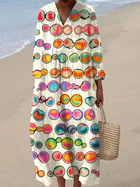 Women's Vintage Abstract Dot Art Print Casual V-Neck Dresses