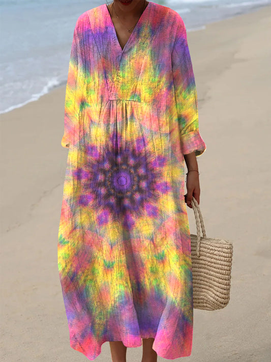 Women's Vintage Abstract Mandala Art Print Casual V-Neck Dresses