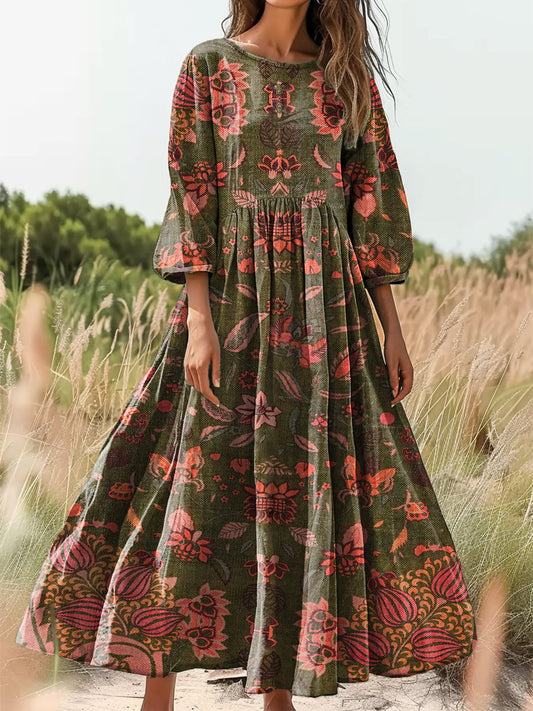 Women's Vintage Rustic Floral Art Print Casual Dresses
