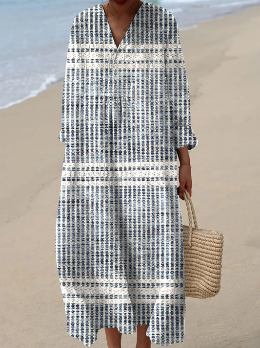 Women's Vintage Line Textured Art Print Casual V-Neck Dresses