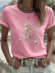 Women's Pink Pearl Print Casual T-shirt