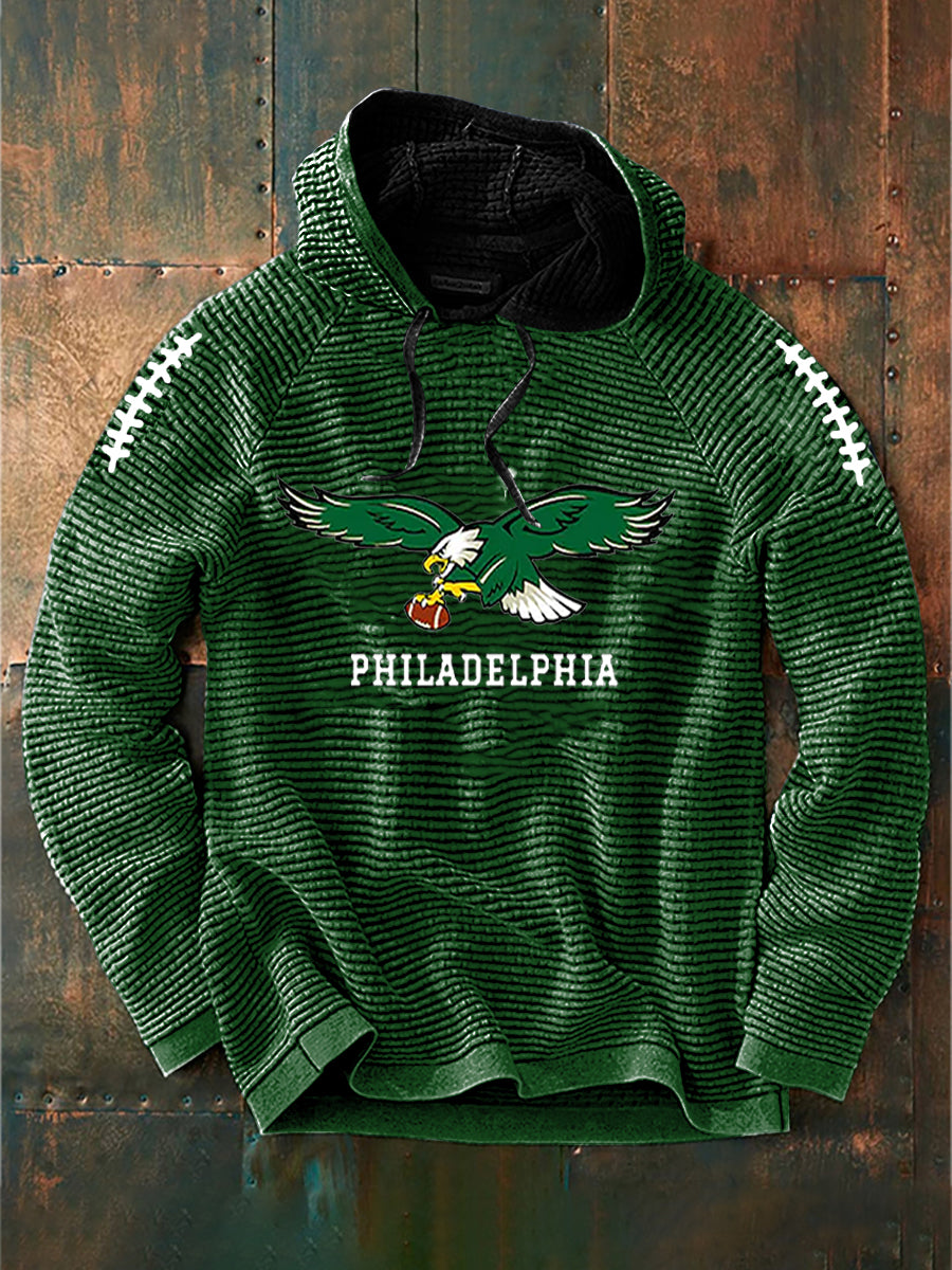 Vintage American Football Philadelphia Eagles Print Casual Cotton French Terry Hoodie